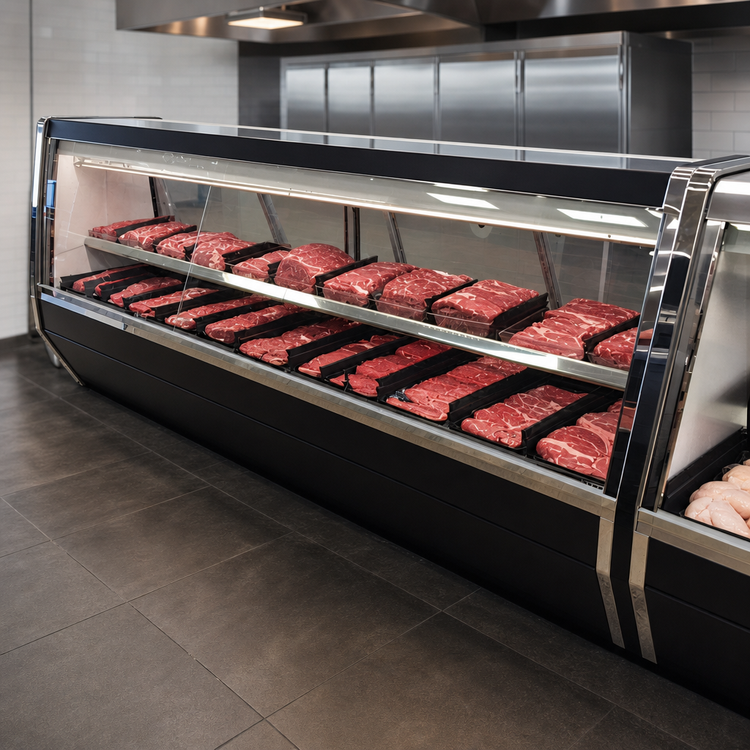 Product image #4 for Howard-McCray 40E Series Endless Design Red Meat Service Case, 76.5-Inch, Self-Contained, LED, Black/White