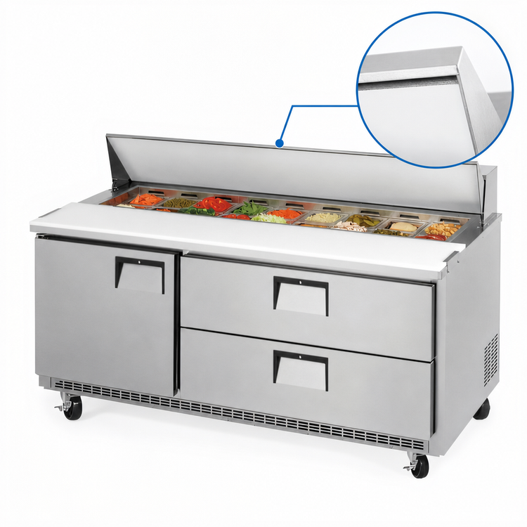 Product image #4 for Everest Refrigeration Two-Section Sandwich Prep Table with 1 Door, 2 Drawers, 18-Pan Top, 71-1/8-Inch Wide