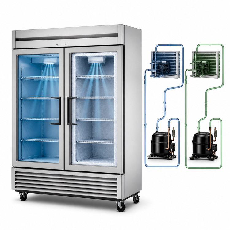 Product image #4 for True Two-Section Reach-In Dual Temperature Refrigerator/Freezer with Solid Doors
