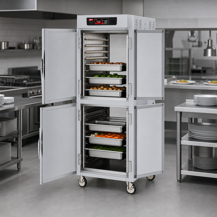 Product image #4 for Metro C5 8 Series Full-Height Mobile Pass-Thru Controlled Temperature Holding Cabinet with Solid Dutch Doors and Universal Slides, 120V