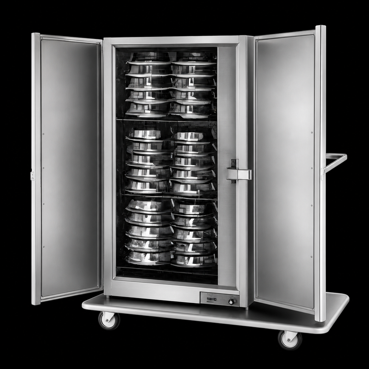 Product image #4 for Convertible Carter Insulated Mobile Banquet Cart Holding Cabinet with Double Doors, Thermostatic Heat, Stainless Steel, 96 Covered Plate Capacity