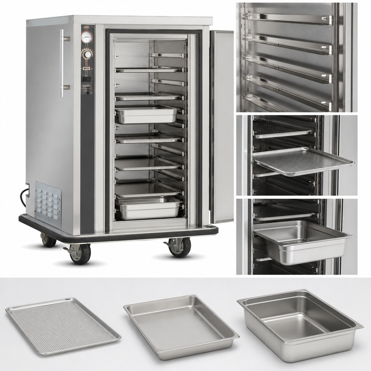 Product image #4 for Stainless Steel Mobile Humidified Heated Holding Transport Cabinet with 7 Universal Tray Slides
