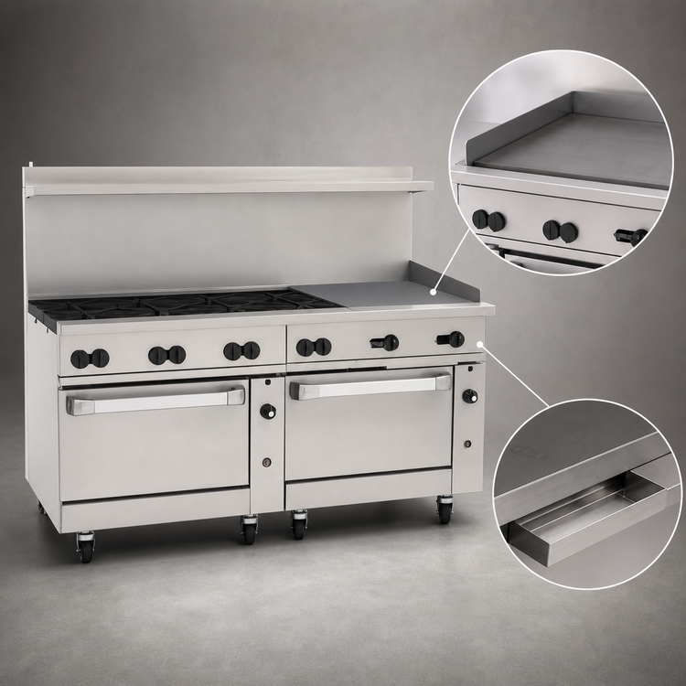 Product image #4 for Wolf Challenger XL 72-Inch Gas Restaurant Range with 8 Open Burners, 24-Inch Griddle, and 2 Convection Ovens