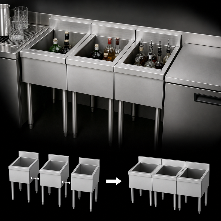 Product image #4 for Perlick Top Shelf TS Series Insulated Modular Underbar Bottle Storage Bin with 6-Inch Backsplash