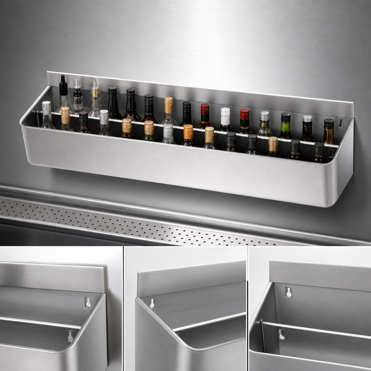 Product image #4 for Advance Tabco Underbar Basics™ DT-4 Double-Tier Standard Duty Stainless Steel Speed Rail, 48 Inch, Keyhole Mount, 24-26 Bottle Capacity