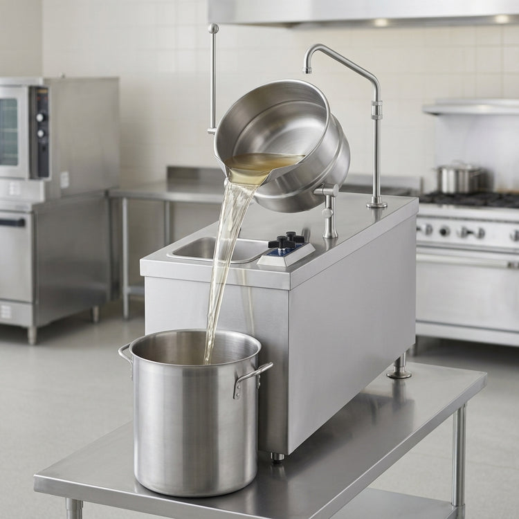 Product image #3 for Crown DMT-10 10 Gallon Direct Steam Tilting Kettle with 24" Cabinet Base and Faucet