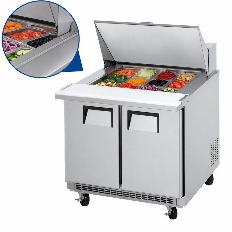 Product image #4 for Everest Refrigeration EPBSR2 Back-Mount Mega-Top 2-Section Sandwich Prep Table, 35-5/8-Inch, 10 Cu. Ft.