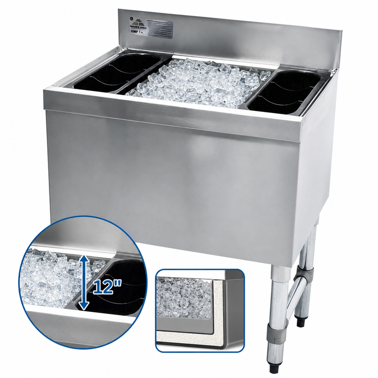 Product image #4 for Advance Tabco Special Value Series 36-Inch Cocktail Unit with 12-Inch Deep Ice Bin and 7-Circuit Cold Plate