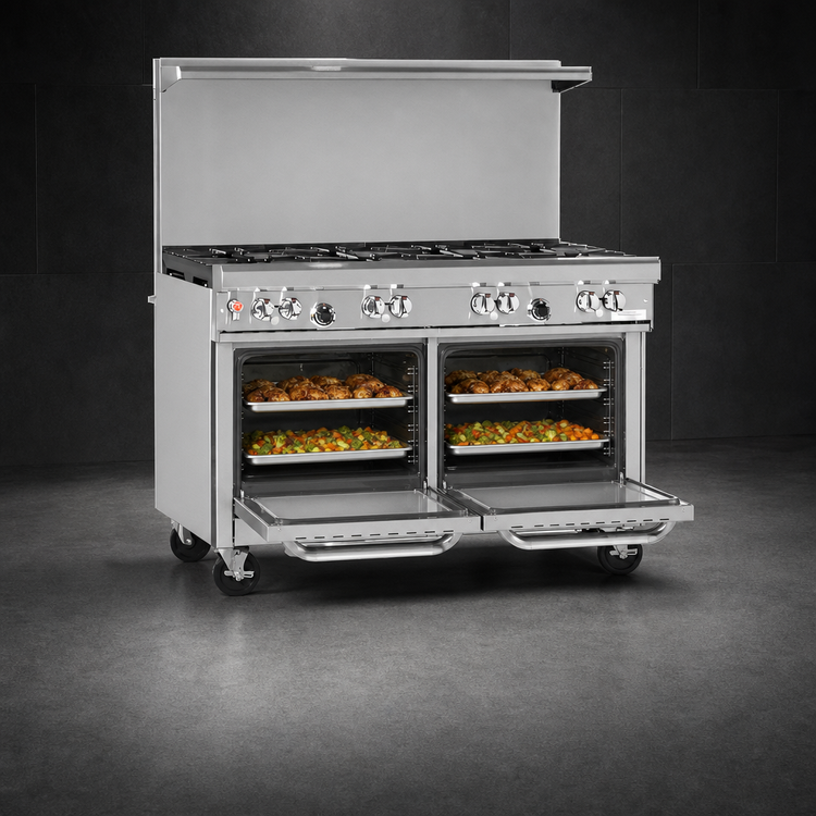 Product image #4 for Southbend Ultimate 48-Inch Commercial Gas Range with 7 Open Burners, 2 Space Saver Ovens, and High Shelf