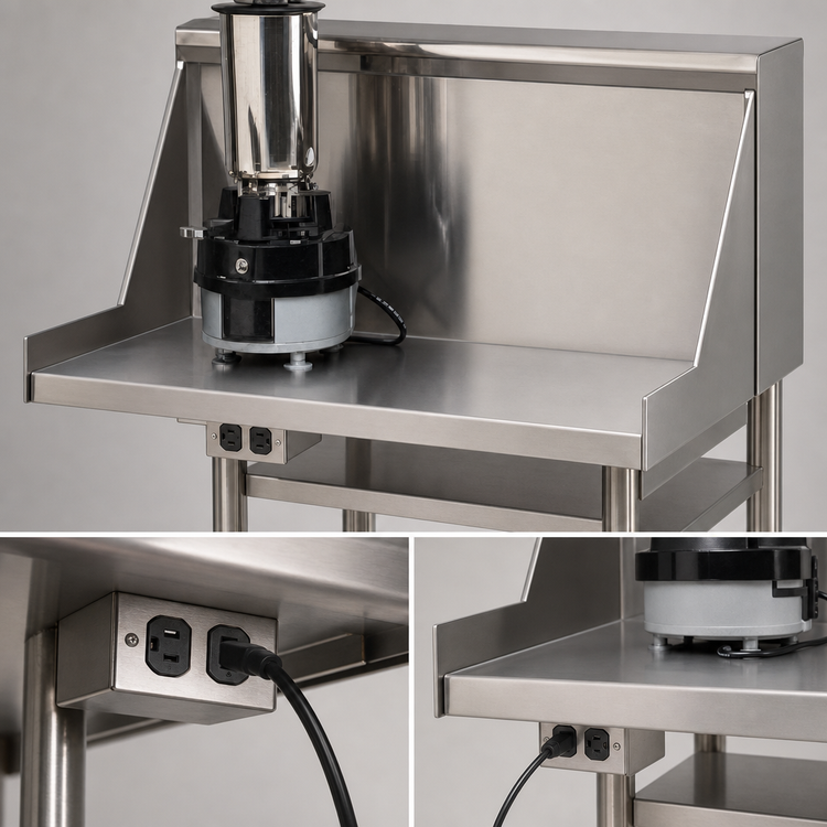 Product image #4 for Advance Tabco Prestige Signature Series 24-Inch x 10-Inch Stainless Steel Blender Shelf with 15A-120V Duplex Outlet