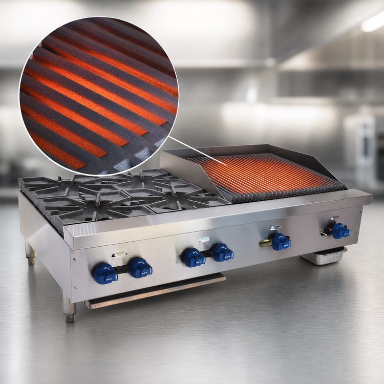 Product image #4 for Comstock-Castle 48-Inch Countertop Gas Char-Broiler/Griddle Combination with 24-Inch Radiant Broiler and 24-Inch Griddle