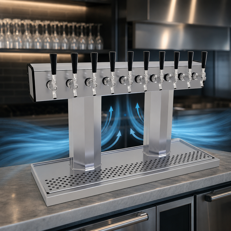 Product image #4 for Glastender Countertop Air-Cooled Tee Draft Dispensing Tower with 10 Stainless Steel Faucets
