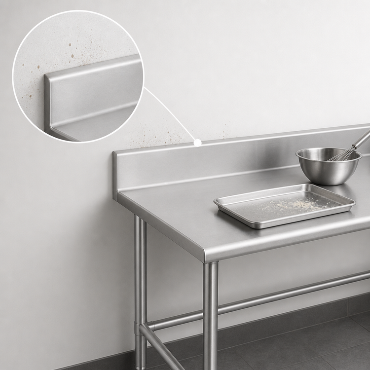 Product image #4 for Advance Tabco 84" x 36" 16-Gauge 304 Stainless Steel Work Table with 5" Backsplash and Open Base
