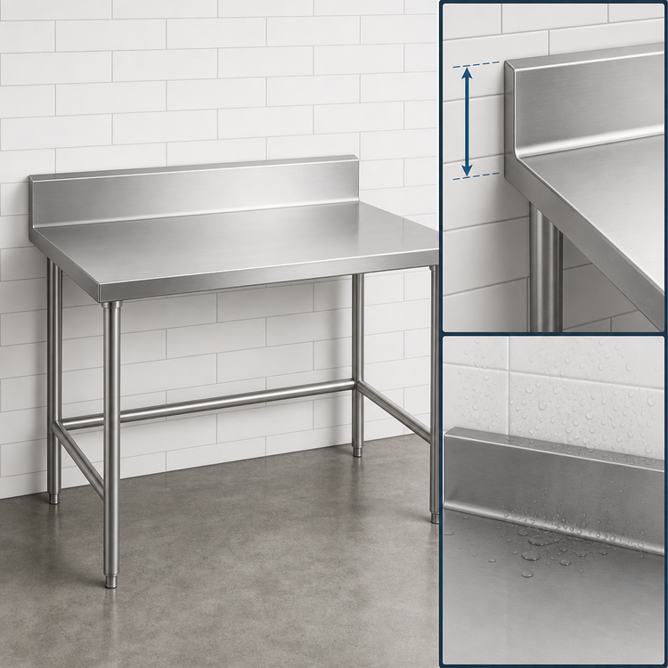 Product image #4 for Advance Tabco 84-Inch x 24-Inch Open Base Work Table with 14-Gauge 304 Stainless Steel Top and 5-Inch Backsplash