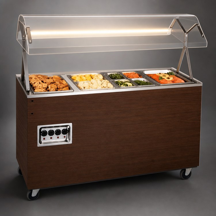 Product image #4 for Vollrath 2-Series Affordable Portable 4-Well Mobile Hot Food Station with Lights, Walnut Woodgrain, 120/208-240V