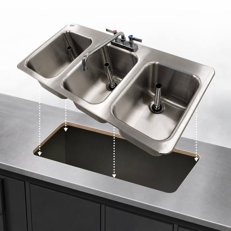 Product image #4 for Advance Tabco Bar King Supreme Drop-In 3-Compartment Bar Sink with Faucet, 38 x 19 Inches