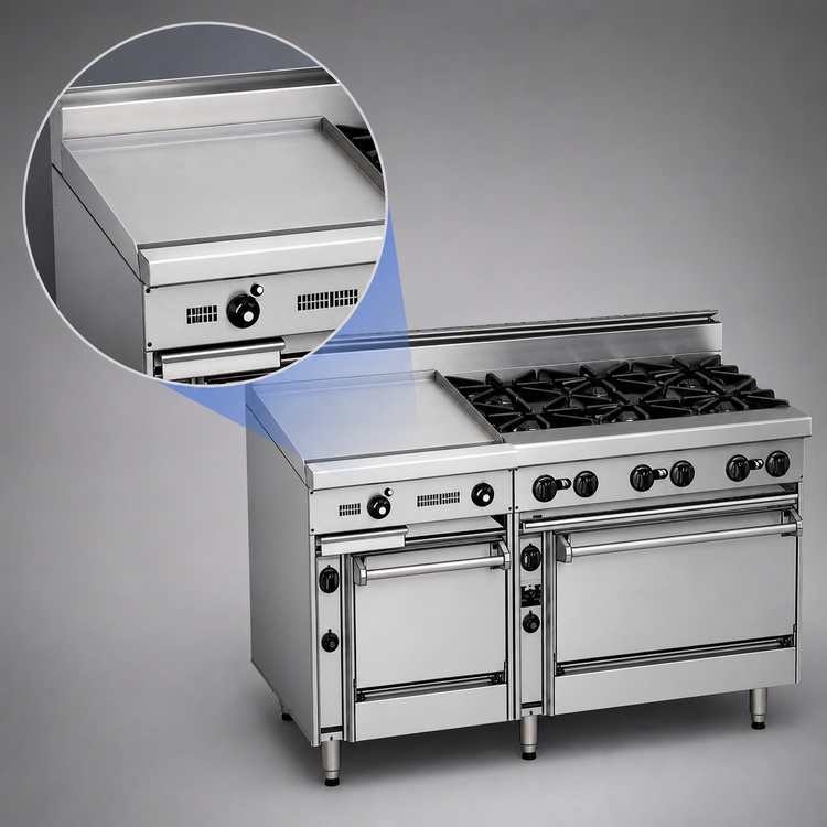 Product image #4 for Bistro 60-Inch Gas Restaurant Range with 4 Open Burners, 36-Inch Griddle, Space Saver Oven, and Convection Oven