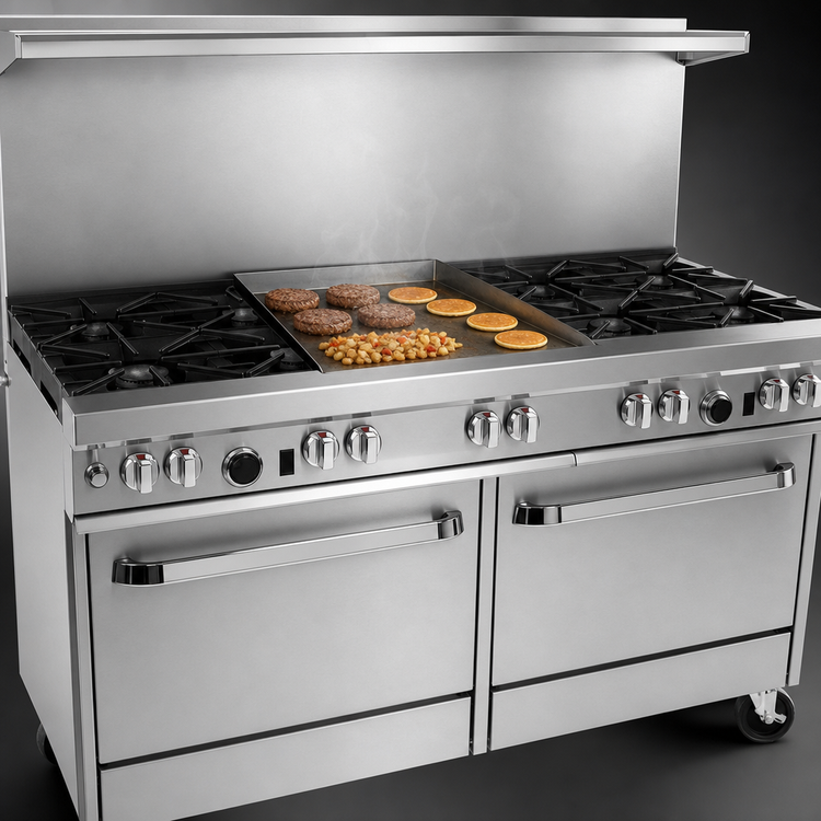 Product image #4 for Southbend Ultimate 60-Inch Gas Restaurant Range with 4 Pyromax Burners, 24-Inch Griddle, Standard Oven and Cabinet Base