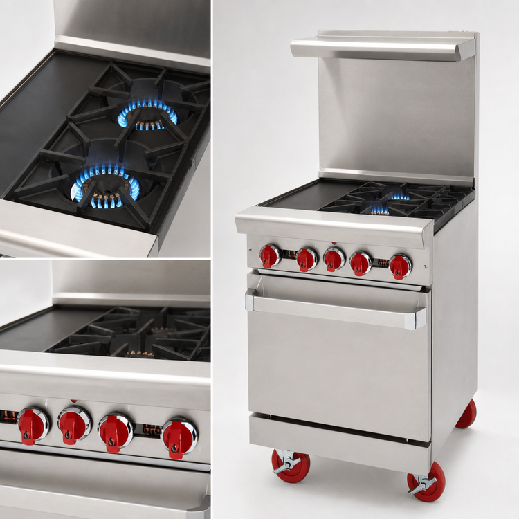 Product image #4 for American Range 24-Inch Gas Restaurant Range with 12-Inch Griddle, 2 Open Burners, and Storage Base