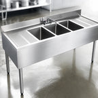 Thumbnail image #4 for BK Resources UB4-21-396TS 96-Inch Three-Compartment Stainless Steel Underbar Sink with Left and Right Drainboards and Faucet