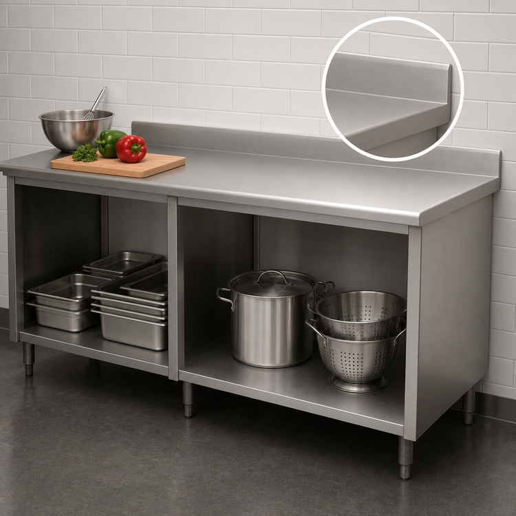 Product image #4 for Advance Tabco Special Value Series 120-Inch x 24-Inch 16-Gauge 304 Stainless Steel Open Base Work Table with 5-Inch Backsplash