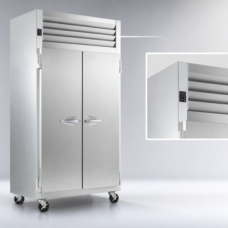 Product image #4 for Traulsen Spec-Line R Series 58-Inch Wide Two-Section Shallow-Depth Reach-In Freezer, Full-Height Solid Doors, Self-Contained, Stainless Steel