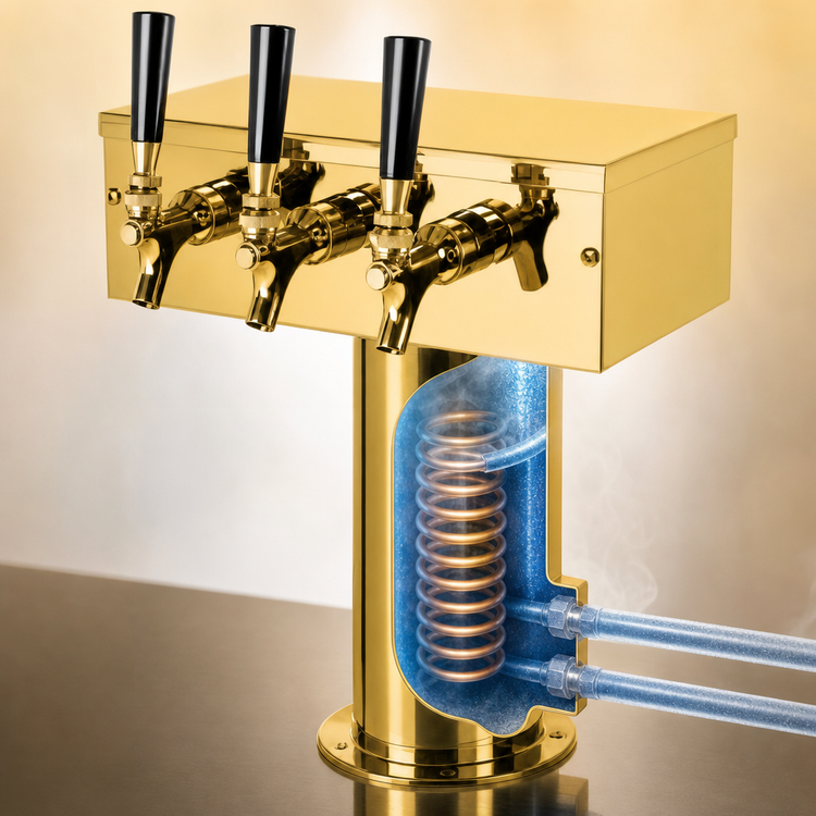 Product image #4 for Micro Matic T Style 3-Faucet Countertop Glycol-Cooled Draft Beer Tower with PVD Brass Finish