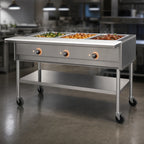 Thumbnail image #4 for Eagle Group PDHT3-240-3 Mobile Electric 3-Well Hot Food Table with Open Base, Cutting Board, and 240V Power