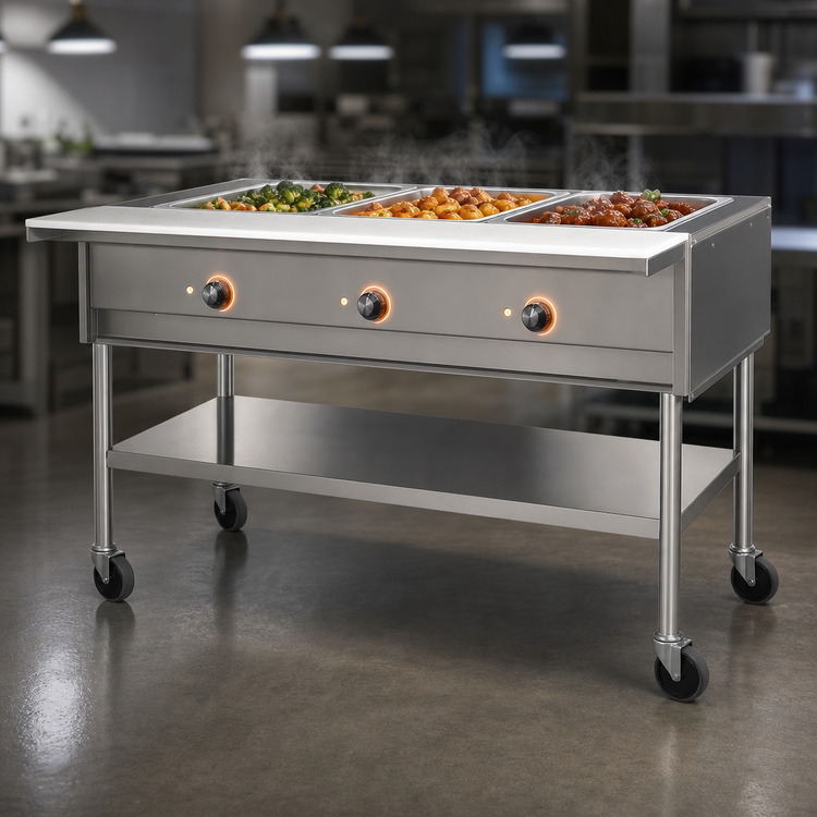Product image #4 for Portable Electric 3-Well Hot Food Table with Open Base and Cutting Board, 51-Inch Wide