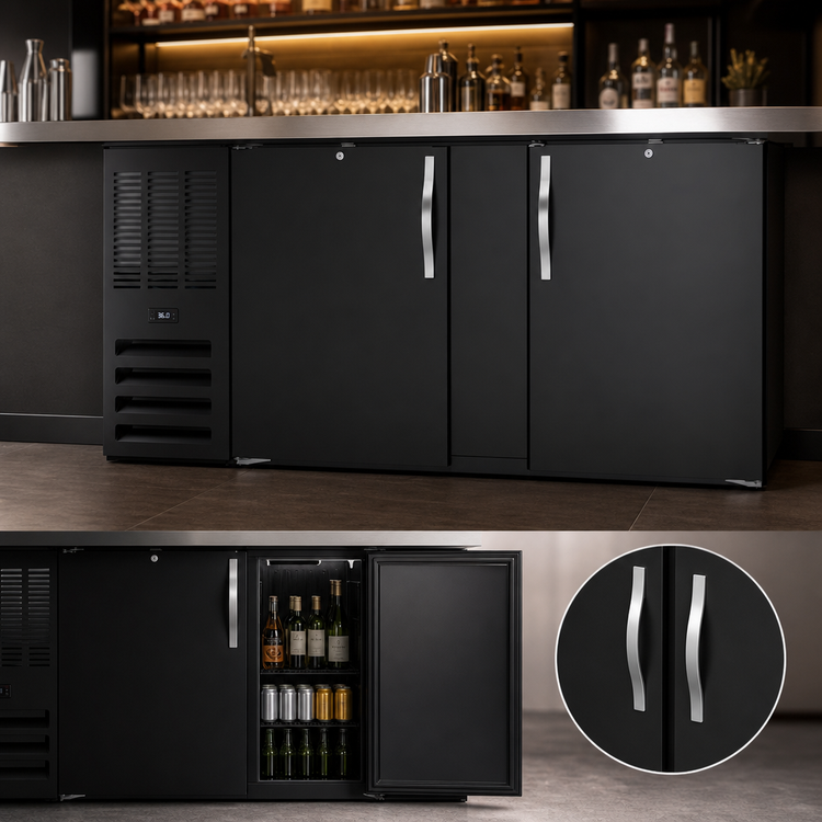 Product image #4 for Beverage-Air BB68HC-F-B Two-Section Food-Rated Back Bar Refrigerator with Solid Doors, 68 Inch, Black