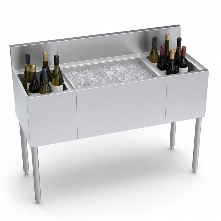 Product image #4 for Krowne Royal Series 48-Inch Underbar Combination Ice Bin with Center Ice Bin, 12-Bottle Storage, and 10-Circuit Cold Plate