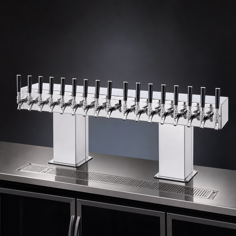 Product image #4 for Back-to-Back Bridge Tee Glycol-Cooled Draft Beer Tower, Countertop, Extra High, 20-Faucet Capacity, Polished Chrome