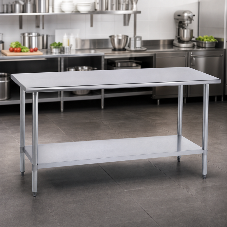 Product image #4 for Duke 108-Inch Stainless Steel Flat Top Work Table with Galvanized Undershelf, 30-Inch Deep