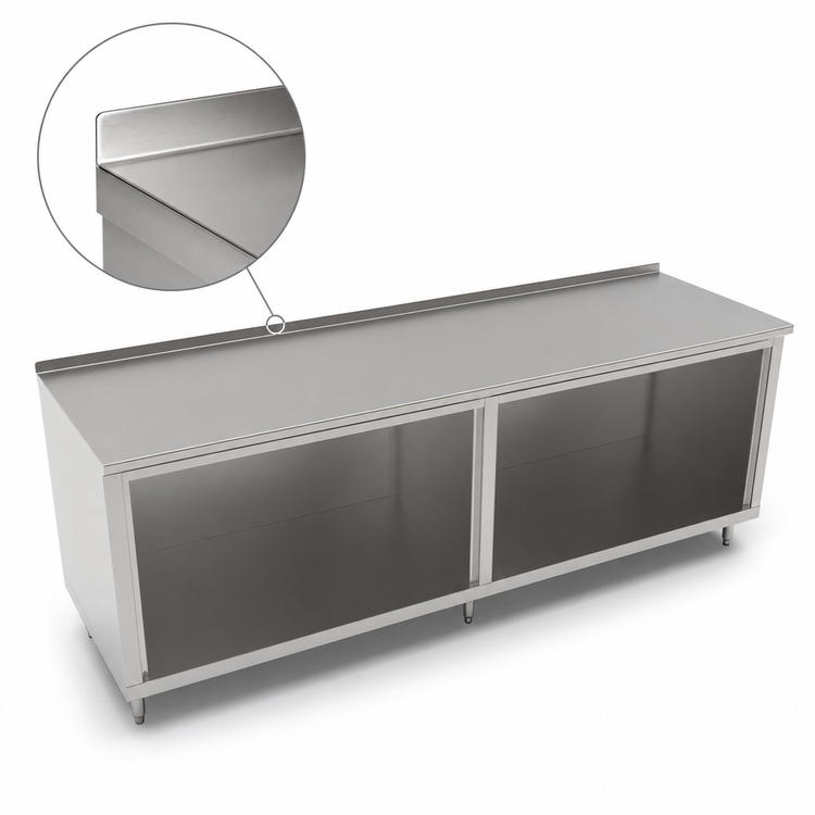 Product image #4 for John Boos 96 Inch x 30 Inch Open Front Stainless Steel Cabinet Base Work Table with 1-1/2 Inch Rear Up-Turn