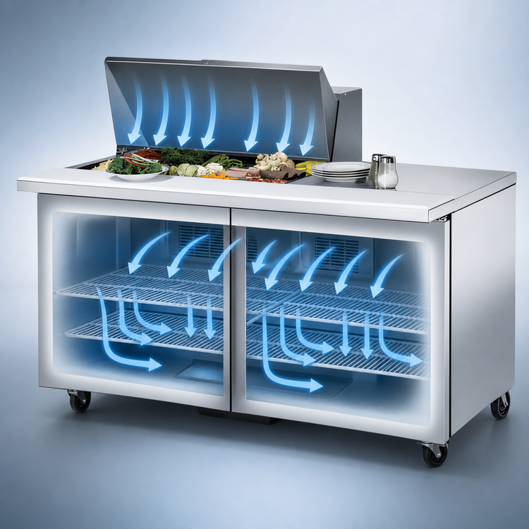 Product image #4 for True 60-Inch Mega Top 2-Section Refrigerated Sandwich/Salad Prep Table with Solid Doors and 15-Pan Opening