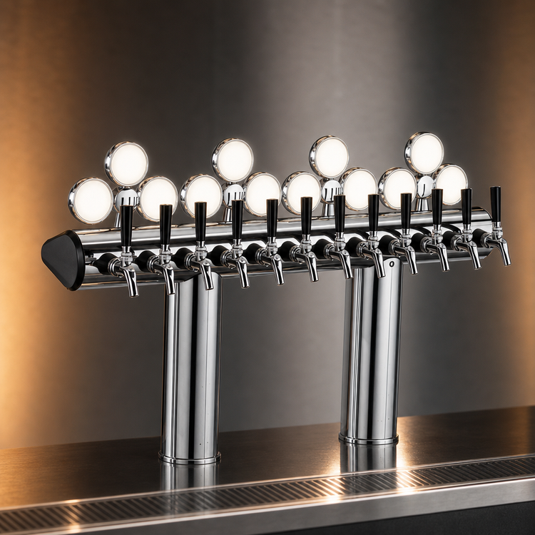 Product image #4 for Perlick 12-Faucet Illuminated Winged Bridge Draft Tower, Polished Chrome, Countertop, Glycol-Cooled