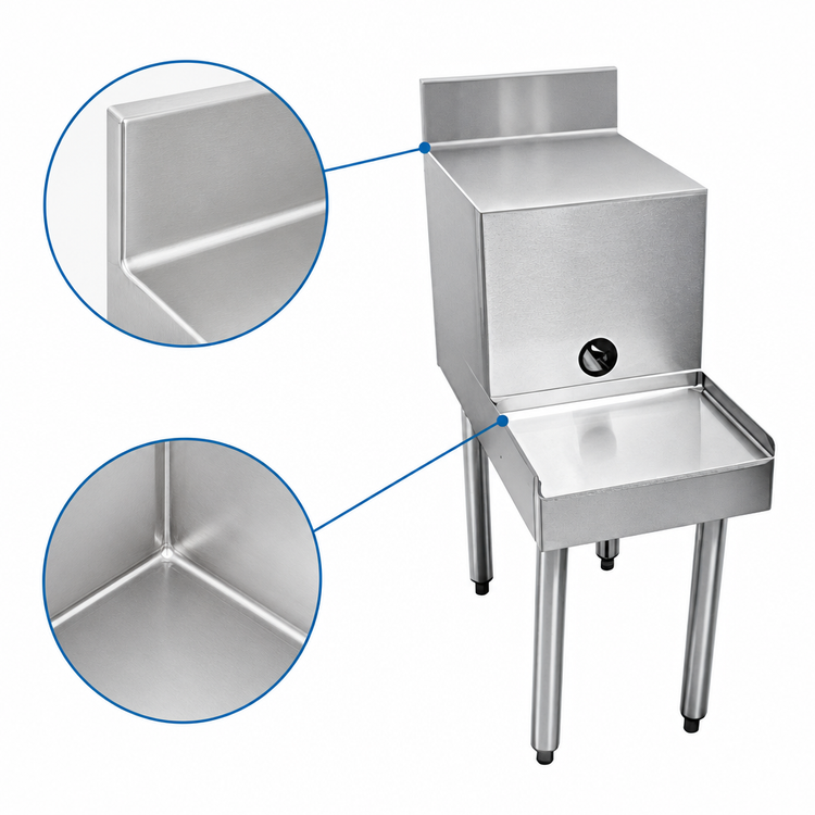Product image #4 for CHOICE by Glastender Freestanding Stainless Steel Underbar Blender Station with Filler Board and Backsplash, 14 Inch Wide x 24 Inch Deep