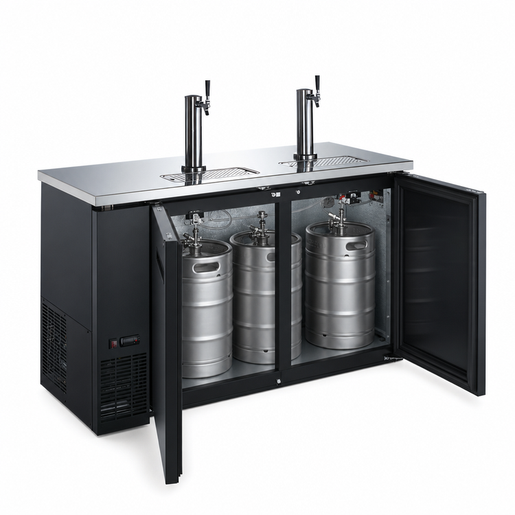 Product image #4 for Omcan 61-Inch Wide Two-Section Draft Beer Cooler/Kegerator with 2 Dispensers and 3 Half-Barrel Keg Capacity