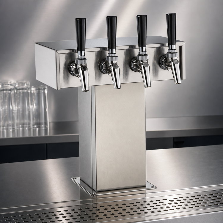 Product image #4 for Perlick Standard Base Air-Cooled Tee Draft Beer Tower, 4 Faucets, Polished Chrome