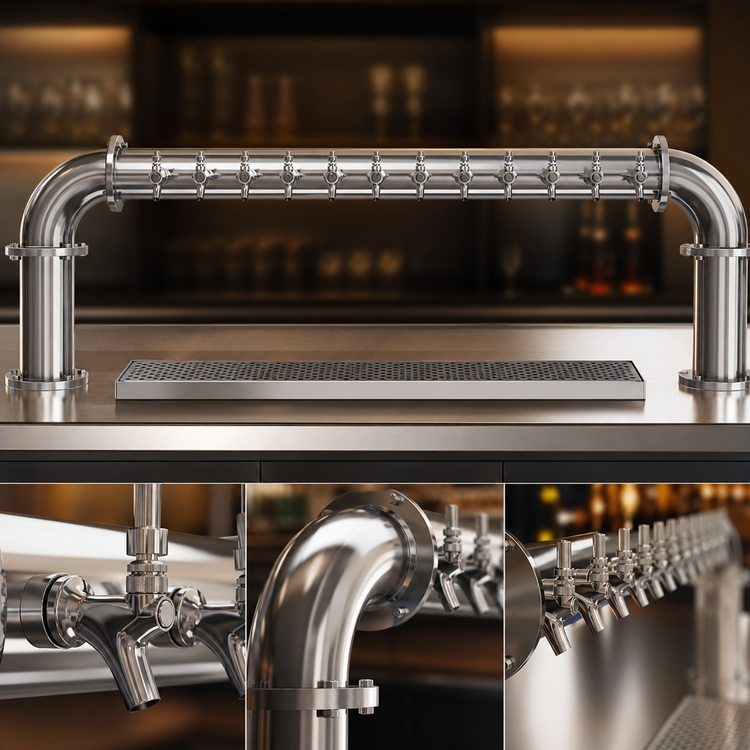 Product image #4 for Glastender Pipe Pass-Thru Countertop Air-Cooled Stainless Steel Draft Dispensing Tower with 12 Faucets