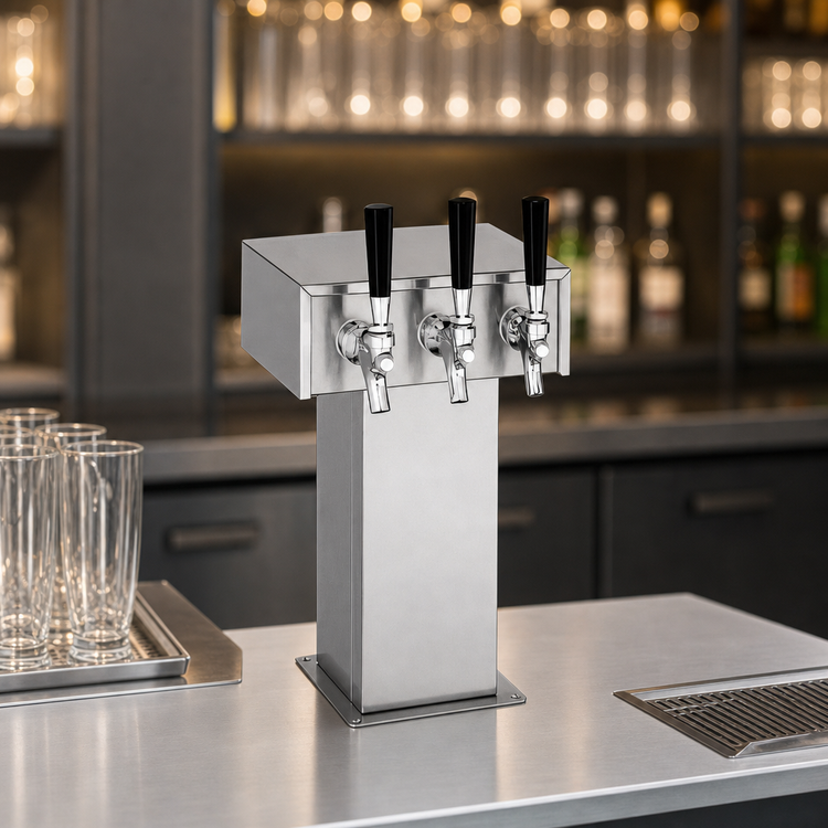 Product image #4 for Perlick 3780-3W-304SS 304 Stainless Steel Tee Tower - 3-Faucet Countertop Beer Dispenser