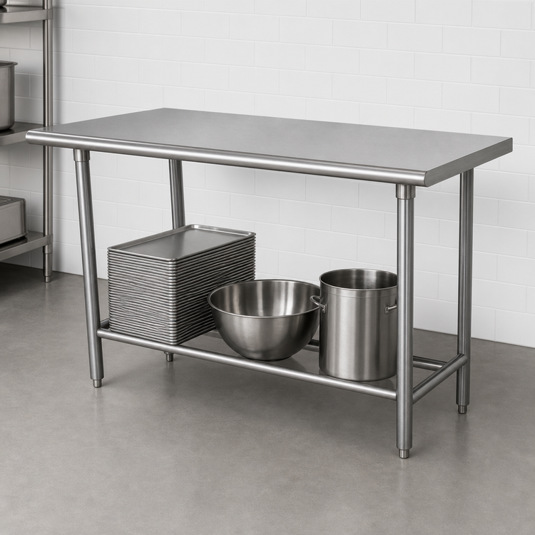 Product image #4 for Advance Tabco 84-Inch x 24-Inch Stainless Steel Work Table with Open Base and Cross-Braced Legs