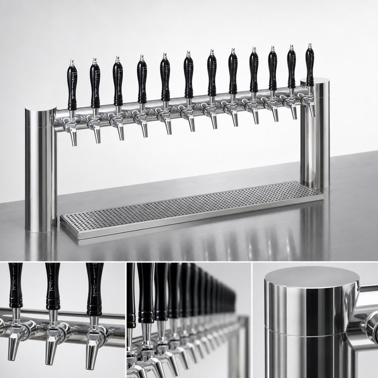 Product image #4 for Perlick Avenue H-Pipe 12-Faucet Glycol-Cooled Countertop Draft Beer Tower, Stainless Steel