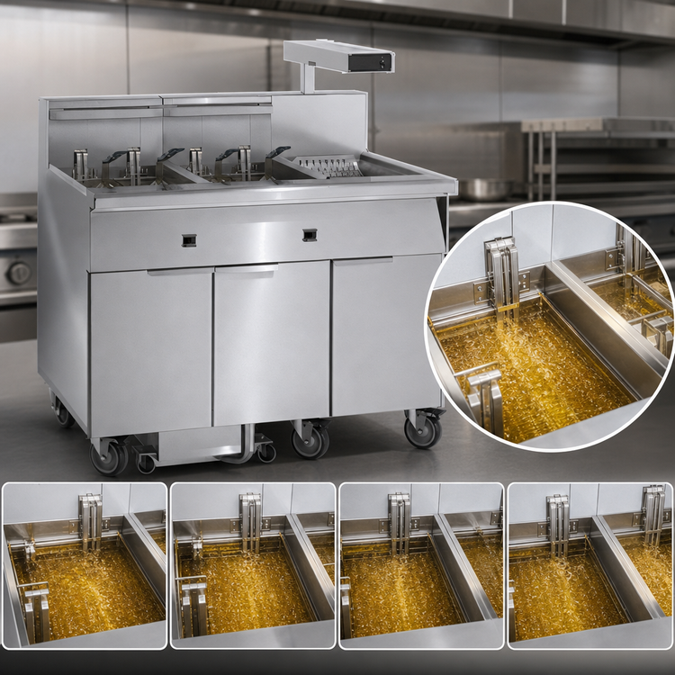 Product image #4 for Imperial 4-Tank Electric Floor Fryer with Built-In Filter System and Dump Station, 75-lb. per Tank