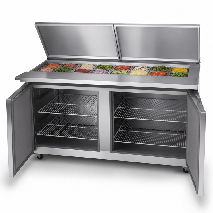 Product image #4 for Atosa Two-Section Mega Top Sandwich/Salad Prep Table Refrigerator, 24-Pan, 60-1/5-Inch Wide