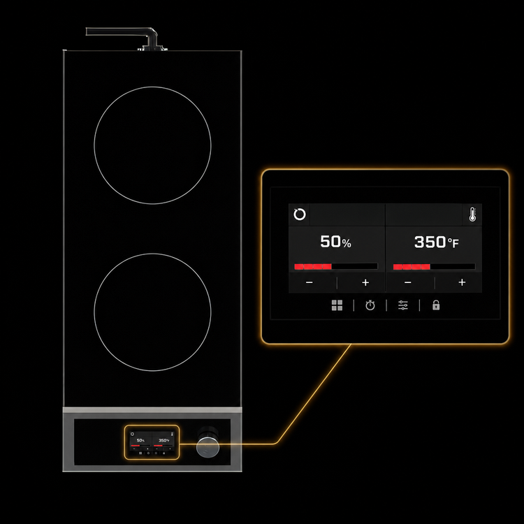 Product image #4 for CookTek Helios Touch Freestanding Front-to-Back Double Hob Induction Cooktop, 240V, 2500W per Hob