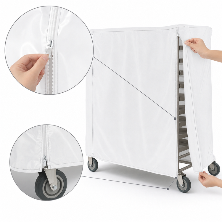 Product image #4 for Metro Waterproof White Queen Mary/Banquet Cart Cover with PVC Zipper, 48 x 21 x 62 Inches