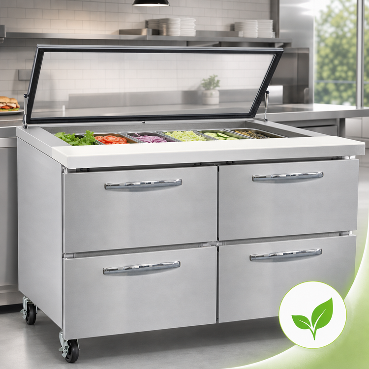 Product image #4 for Continental Refrigerator Mighty Top SW48N18M-HGL-D 48-Inch Two-Section Sandwich Prep Table with Hinged Glass Lid and Drawers
