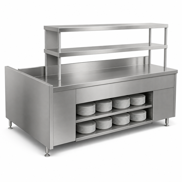 Product image #4 for Randell RCC-80.5 Modular Center-Island Chef Service Counter, 80-1/2 Inch Center Section with Plate Storage Cabinet, Double Overshelf and Left Wing Wall