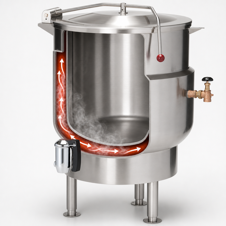 Product image #4 for Vulcan K40DLT 40-Gallon Direct Steam Floor-Mounted Manual-Tilt Steam Kettle, 2/3 Jacketed